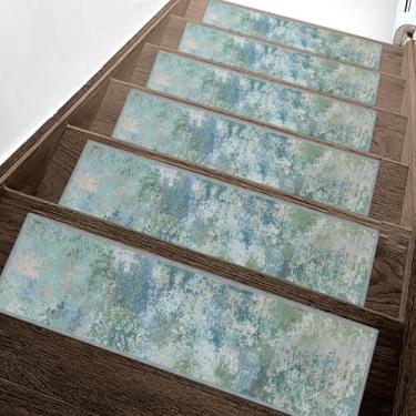 Imagem de Escadas antiderrapantes para degraus de madeira 15 peças - tapete de segurança interno de 20,3 x 76,2 cm, tapetes de borda com adesivo TPE, tapetes de escada adequados para animais de estimação e