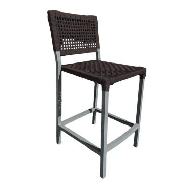 Imagem de Banqueta França Em Corda Náutica E Base Em Alumínio Cinza Para área Gourmet Marrom - Cor: Marrom