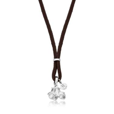 Imagem de Colar Trator Infantil Prateado No Paracord Marrom