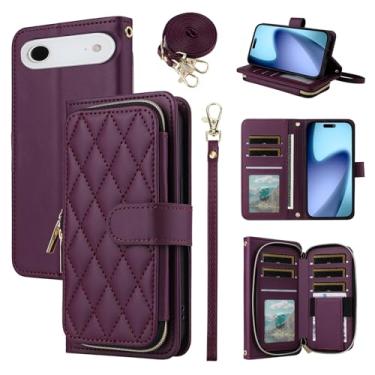 Imagem de Furiet Argyle Capa carteira para iPhone 17 Air de 6,6 polegadas e alça de pulso/ombro, compartimento para cartão com zíper bolsa de couro PU de luxo com suporte para celular i Phone17 i17 17Air