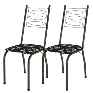 Imagem de Kit 2 Cadeiras Tubular America 062 Cromo Preto Assento Artef Preto Flor