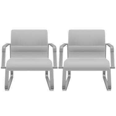 Imagem de Kit 02 Cadeiras De Escritório Recepção Fixa Pés Preto Lev P03 Vinil Cinza - Lyam Decor