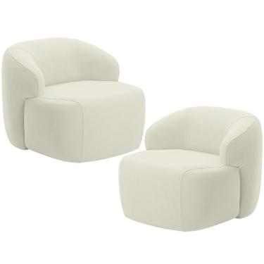 Imagem de Kit 02 Poltronas Decorativa Fixa Orgânica Para Sala Living Barolo L06 Veludo Bege - Lyam Decor