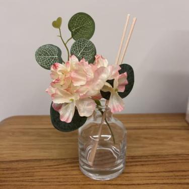 Imagem de Frasco Difusor de Ambiente com Flores Decorativas – Vidro 140ml para Quarto, Banheiro e Sala(Redondo -Flores Amarela e Rosa)