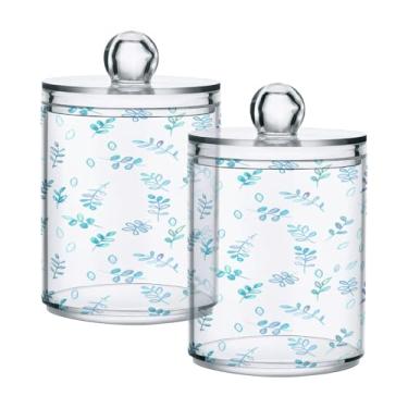 Imagem de Qilmy Pacote com 2 suportes Qtip de folhas cinzentas, frascos de boticário de 400 ml, vasilha organizadora de banheiro para cotonetes, bolas de algodão, almofadas de maquiagem, fio dental, sais de