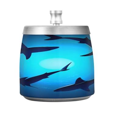 Imagem de Qilmy Cinzeiro flutuante de aço inoxidável com tampa - Cinzeiro de cigarro à prova de vento sem cheiro sem fumaça para casa, escritório, carro, pátio, varanda (uso interno e externo)