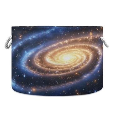 Imagem de JUZIHAI Cesta de armazenamento dobrável Galaxy Stars cesto de roupa suja para bebês com alças de corda de algodão, caixa de brinquedos dobrável, organizador de armário para quarto, berçário, casa, 50