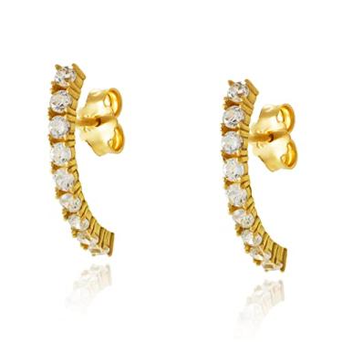 Imagem de Brinco Ouro 18k Tipo Meia Argola Fio de Zircônias