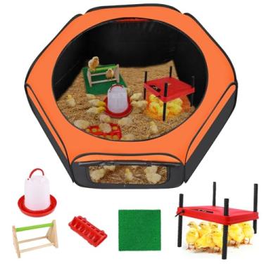 Imagem de Phoncoo Caixa de chocadeira para pintinho, kit inicial 6 em 1, inclui placa de aquecimento de chocadeira, caneta de frango para bebê, alimentador de frango, bebedouro, poleiro, almofada de nidificação