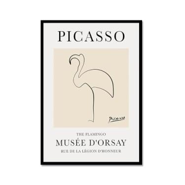 Imagem de Pintura em tela vintage Picasso desenho de linha de cachorro gato pássaro cavalo desenho abstrato animal impressão minimalista arte de parede pôster para sala de estar decoração de casa (SKU7,12x40,6