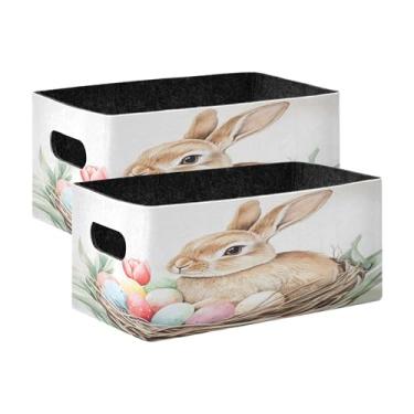Imagem de xigua Conjunto de 2 caixas de armazenamento de coelhinho em aquarela, cubo de armazenamento dobrável, organizador de cestas de armazenamento para livros, prateleiras, armário, lavanderia, berçário
