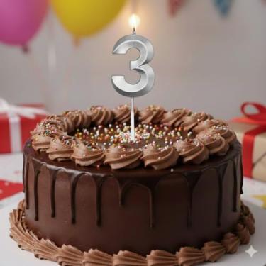 Imagem de Vela De Aniversário Mini Design Número Com 5Cm Silver Festas Prata (Número 3)