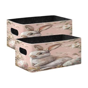 Imagem de xigua Conjunto de 2 caixas de armazenamento fofas de coelhinho da Páscoa, cubo de armazenamento dobrável, organizador de cestas de armazenamento para livros, prateleiras, armário, lavanderia, berçário
