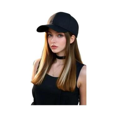 Imagem de Peruca De Cabelo Sintético Preto Longo E Liso De 18 Polegadas Ajustáve