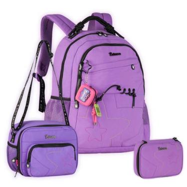 Imagem de Kit Mochila Luluca Costas Lancheira Transversal E Estojo Box Cor:Lilás