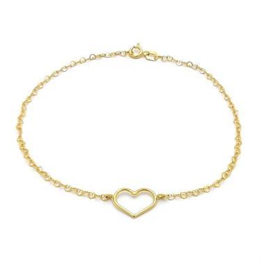 Imagem de Pulseira Em Ouro 18k Corações com Berloque Pingente Coração Feminina B