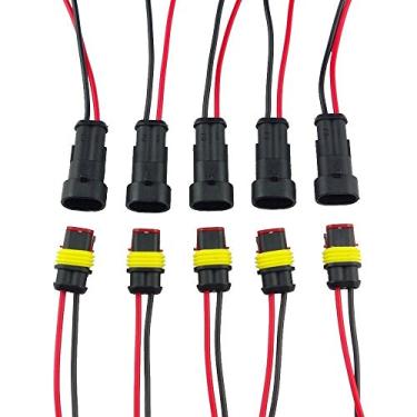 Imagem de HIGHROCK Kit de 5 plugues de conector elétrico de 2 pinos à prova d'água com fio AWG Marinho
