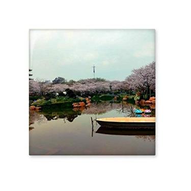 Imagem de Adesivo brilhante de azulejo de cerâmica rosa Bough para fotografia