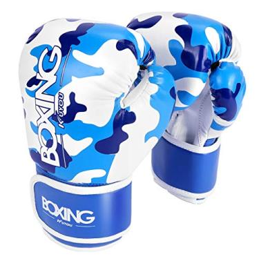 Imagem de Luvas de boxe para crianças de 5 a 12 anos da KuYou, luvas de boxe para crianças de poliuretano para treinamento de boxe, Kickboxing, Muay Thai, MMA (azul)