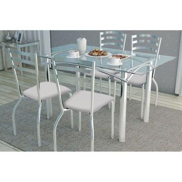 Imagem de Sala de Jantar Completa Elba 120Cm + 4 Cadeiras Portugal Cromado Courano Branco
