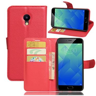 Imagem de Capa carteira MEIZU M5, capa carteira flip de couro PU premium com compartimento para cartão, suporte e fecho magnético [capa interna à prova de choque de TPU] Compatível com MEIZU M5