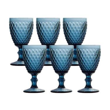 Imagem de Jogo 6 Taças De Vidro Bico De Abacaxi Cor Azul Para Água Lyor 260ml