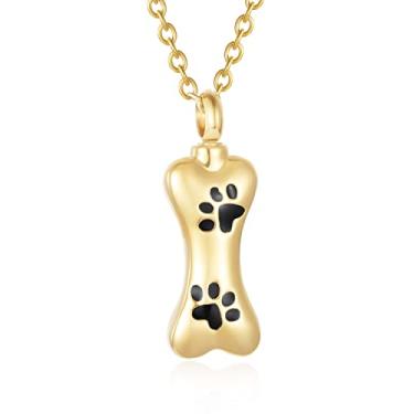 Imagem de Colar personalizado com pingente de osso de cachorro com estampa de pata, joia de cremação personalizada de aço inoxidável para animais de estimação filhote de cachorro urna pingente de urna para