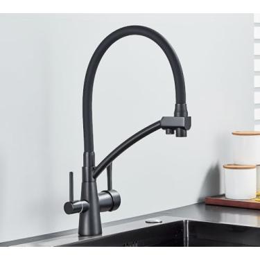 Imagem de Torneira da pia da cozinha torneira do filtro de água pura misturador guindaste dupla alças purificação cozinha e torneira fria, preto fosco a