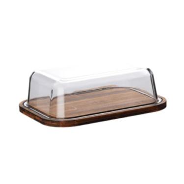 Imagem de Generic Manteigueira retangular com tampa de vidro, suporte para bolo, caixa de armazenamento de queijo para geladeira, cozinha, sala de jantar, mesa, 21.5
