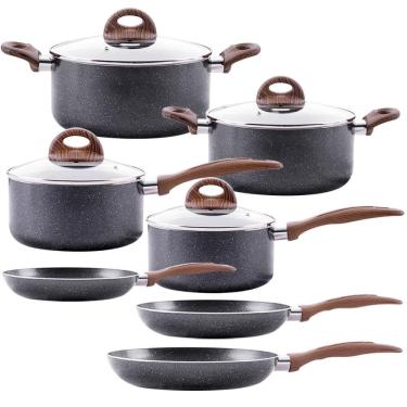 Imagem de Jogo de Panelas Antiaderente de Indução Ceramic Life Smart Plus Granito 7 Peças - Brinox