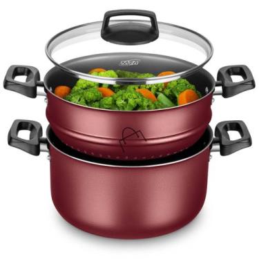 Imagem de Conjunto Cozivapor Antiaderente Panela De Cozimento A Vapor Cereja MTA