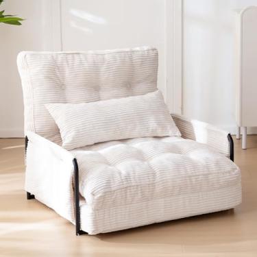 Imagem de MAXYOYO Sofá de chão ajustável com travesseiro, cama multifuncional, sofá-cama dobrável de 5 posições com apoio de braço, sofá versátil para leitura e jogos, bege, solteiro