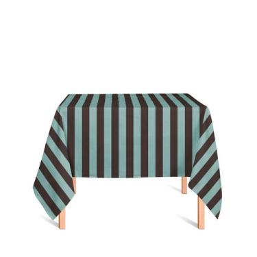 Imagem de Toalha de Mesa Quadrada em Tecido Jacquard Marrom e Turquesa Listrado 