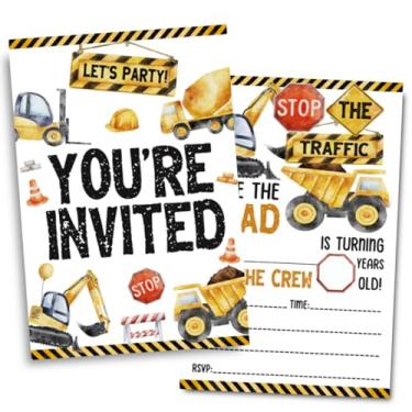 Imagem de Doguiei Convites de festa de aniversário de construção, cartão de convites de festa de caminhão basculante para meninos e meninas (30 cartões e 30 envelopes)