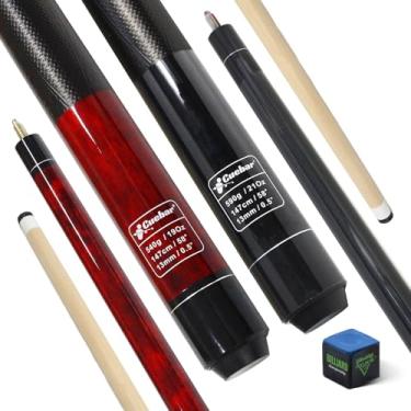 Imagem de CUEBAR Conjunto de 2 tacos de sinuca de 147 cm para adultos, 2 peças de taco de bilhar para bar de casa com aderência 3D, bastões de mesa de bilhar para homens e mulheres - preto + vermelho