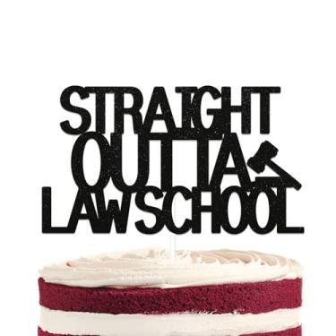 Imagem de Straight Outta Law School Cake Topper - Congrats Lawyer/Born to Argue/Passed the Bar, Law School Graduation Party Decorations Black Glitter