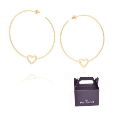 Imagem de Brincos Rommanel Meia Argola Coração Vazado 526664, Dourado
