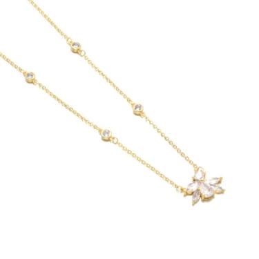 Imagem de Jewelry Kingdom 1 Colar de corrente de ouro feminino com pingente de coração e pedras banhado a ouro 18K banhado a ouro 18 K + corrente de 5 cm, presente de aniversário de aniversário para mãe e