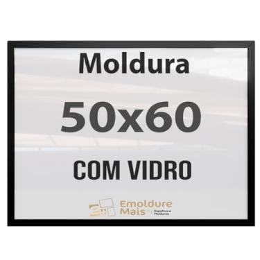 Imagem de Moldura 50x60 Preta Com Vidro para Quadros Decorativo para sala quarto escritório poster casa fotos Certificado Diploma Alvara Porta Retrato