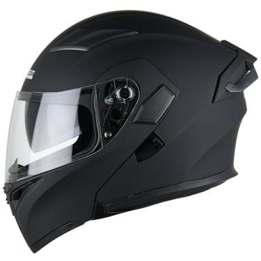 Imagem de Oubaiya Capacete de motocicleta full face aprovado pelo DOT com dois guarda-sóis e protetor solar dobrável modular off-road para motocicletas (Preto mate, L)