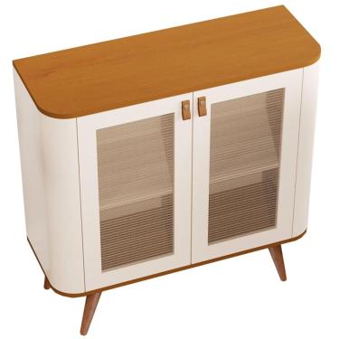 Imagem de Buffet Jutai New Luxo 2 Portas com Pés Palito JB Bechara Cor Pérola Nature