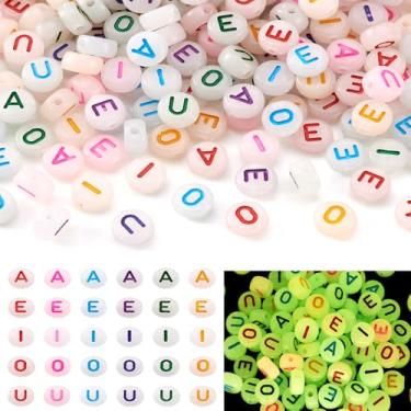 Imagem de 500 contas de letras de vogal que brilham no escuro 7 mm contas de acrílico redondas luminosas com A E I O U para nome pulseira de amizade colar chaveiro fabricação de joias