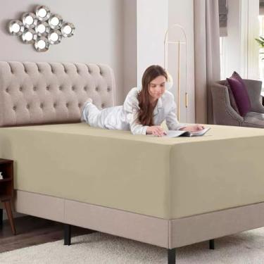 Imagem de Lençol Avulso Com Elástico, em Tecido Percal Flex, Solteiro King Cáqui-LE