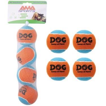 Imagem de AMA SPORT Bolas de tênis estridentes para cães de 6,3 cm pequenas e médias para jogar e pegar brinquedos de cachorro para treinamento, exercício, salto alto, pacote com 4 (laranja azul claro)