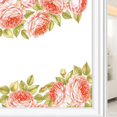 Imagem de Película de janela de privacidade de flores, textura de estilo floral, filme de vidro para sala de estar e escritório em casa, L90 x C 190 cm