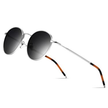 Imagem de SUNGAIT Óculos de sol redondos clássicos polarizados pequenos vintage para mulheres e homens, armação metálica clássica retrô SGT059, Silver Frame/Polarized Gray Lens