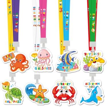 Imagem de Ctosree Conjunto de 8 cordões de PVC inquebráveis de animais marinhos e passes escolares, material escolar, material escolar, material para professores, sala de aula, ensino fundamental, banheiro