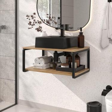 Imagem de Conjunto Gabinete Banheiro Industrial Flex 60CM Ferragem Preta/Madeirado/Cuba Preta