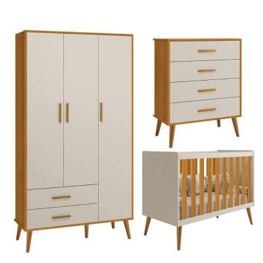 Imagem de Kit Berço 2 em 1 Comoda Gaveteiro e Roupeiro Isis 3 Portas