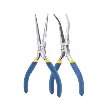 Imagem de Mini alicates de nariz de agulha de 15 cm com alças de aderência confortáveis, conjunto de 2 alicates para artesanato feito à mão, Straight+Bent Needle Nose Pliers
